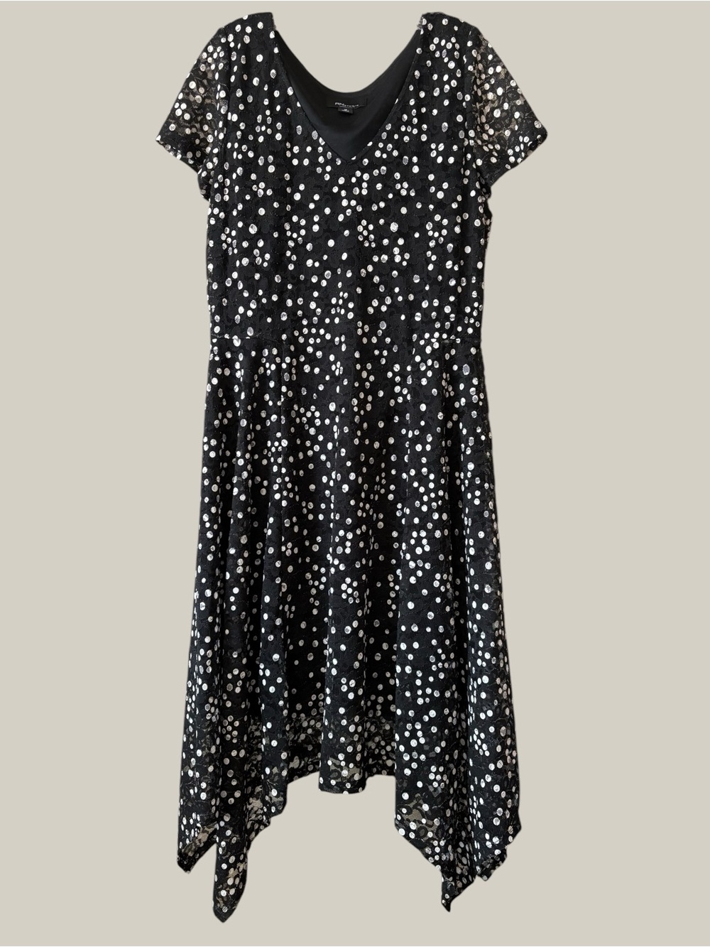 Ronni Nicole Black Midi Dress with White Polka Dots